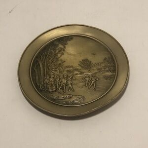 Currier and Ives Vintage Brass Winter Decorative Plate